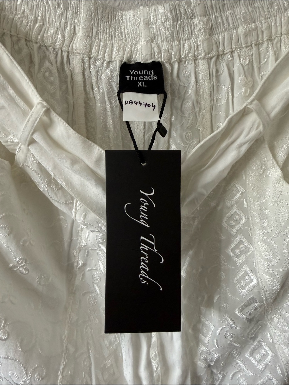 Young Threads White Embroidered Wide Leg Pants | Boho Cottagecore Resort XLG - Picture 6 of 7